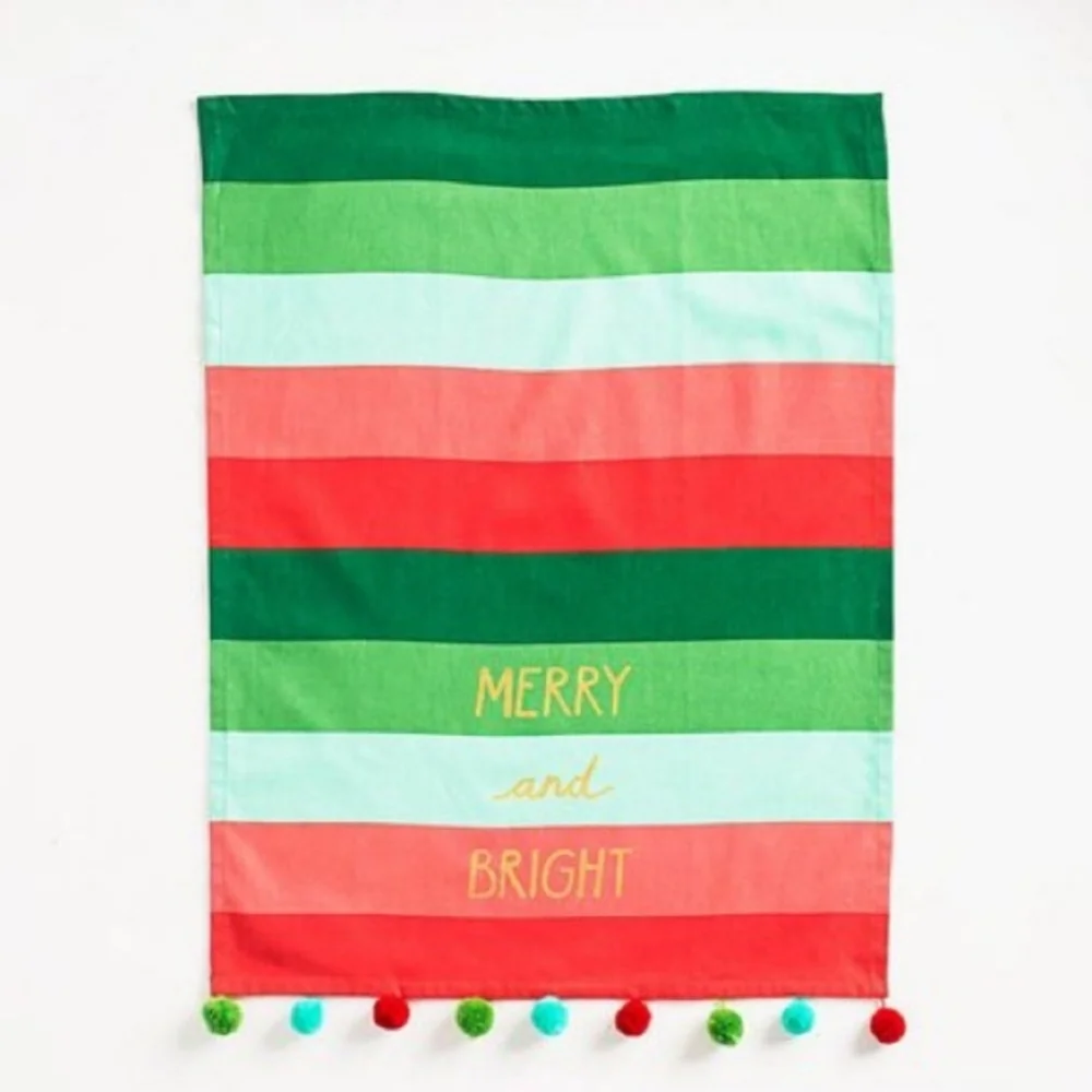 NWOT Paper Source Merry and Bright Pom Pom Tea Towel